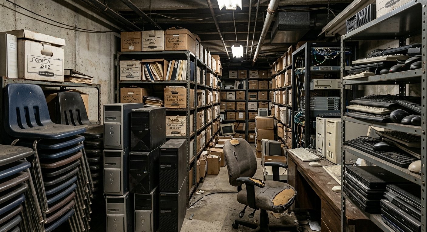 Local avant intervention TMBO — archives et matériel accumulés