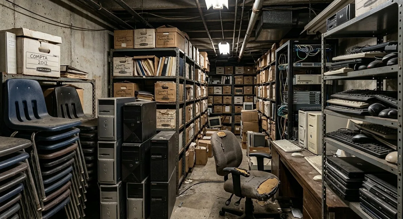 Local avant intervention TMBO — archives et matériel accumulés